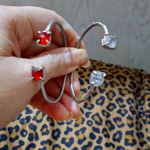 Twisted Silver Bracelet with Red and Clear Crystals
